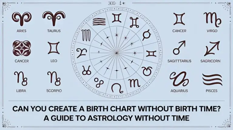 Zodiac wheel chart illustrating how a birth chart calculator without exact time still maps out Sun, Moon, and planetary signs